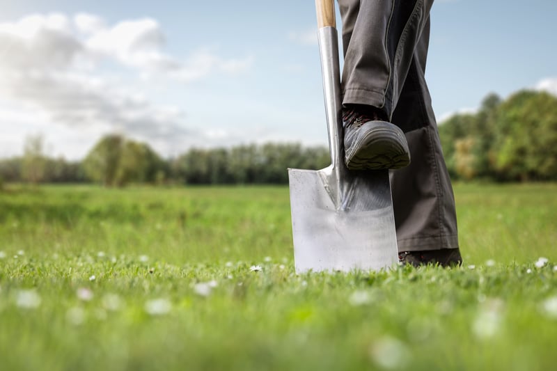 A shovel breaking ground